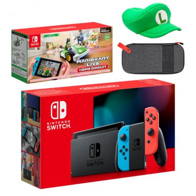 Nintendo Switch (Neon Blue/Neon Red) Mario Kart Live: Home Circuit - Luigi Set Pack