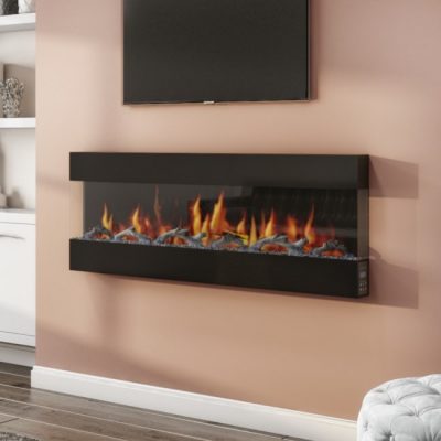 AmberGlo Mirrored Electric Wall Mounted Fire in Black - 60 Inch