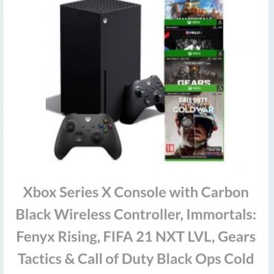 Xbox Series X With 2 Extra Controller, Immortals: Fenyx rising, FIFA 21 NXT LVL, Gears Tactics & Call Of Duty Black Ops Cold War