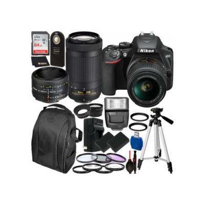 Nikon D3500 DSLR Camera with 18-55mm, 70-300mm, & 50mm Nikon Lenses and 20PC Accessory Bundle