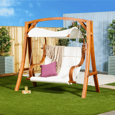 Charles Bentley 2-3 Seater Wooden Swing Seat - Cream (DRAWN 17.03.21)