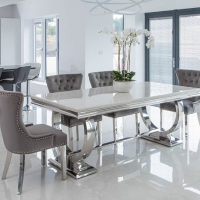 Roma Cream Marble Dining Table with 4 Chairs (DRAWN 17.03.21)