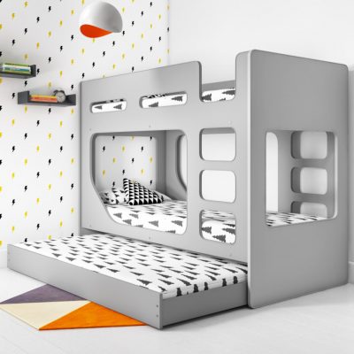 Braxton Kids Bunk Bed with Pull Out Trundle in Grey (DRAWN 29.03.21)