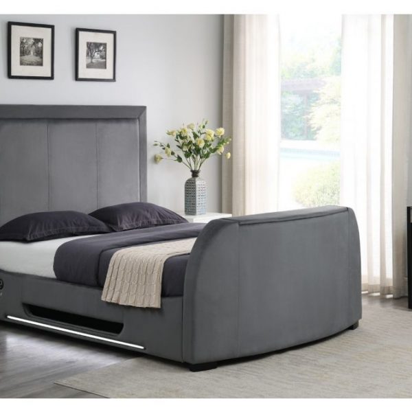 Maddison III Grey Velvet Ottoman Storage TV Bed With LED Floor Lighting & USB Charging (DRAWN 13.03.21)