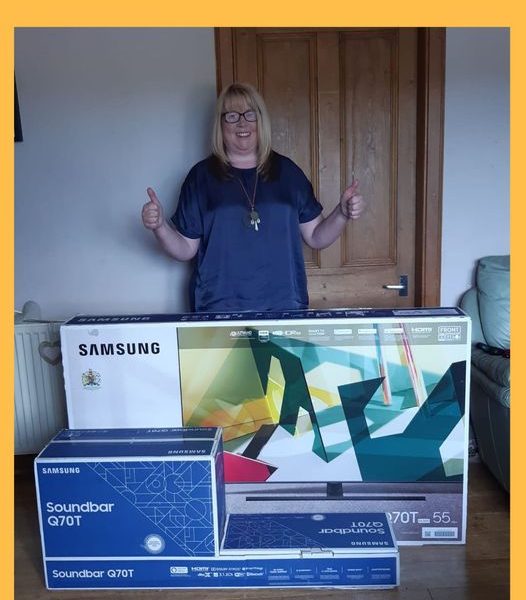 Won the Samsung 55″ QLED TV and Wireless Soundbar Bundle!!