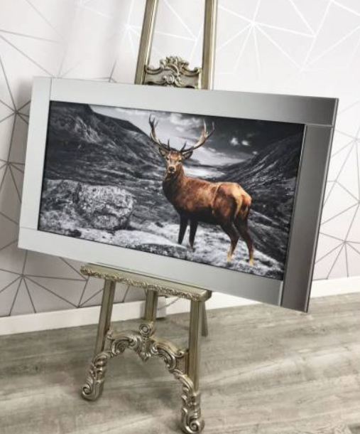 STAG WALL ART WITH MIRRORED FRAME 67X117CM (DRAWN 10.11.21) Bounty