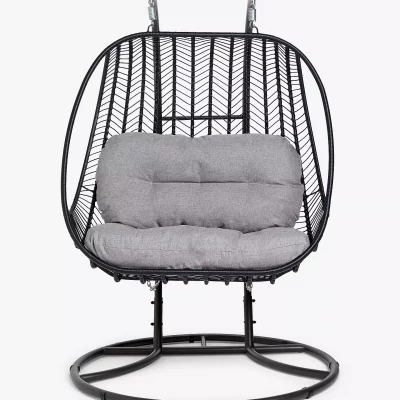 John Lewis & Partners Chevron Garden Double Hanging Seat, Black/Grey (DRAWN 28.02.22)