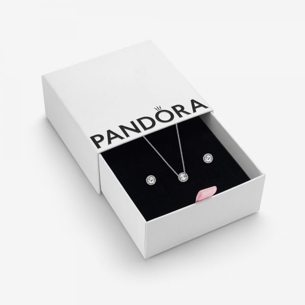 PANDORA - ROUND SPARKLE HALO NECKLACE AND EARRINGS GIFT SET (DRAWN 04.03.22)