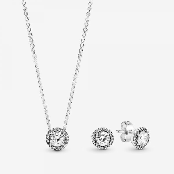 PANDORA - ROUND SPARKLE HALO NECKLACE AND EARRINGS GIFT SET (DRAWN 04.03.22)