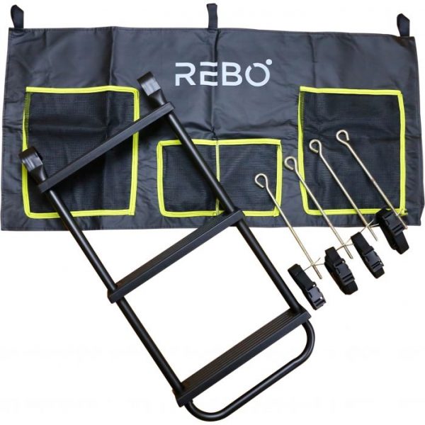 Rebo 8FT Base Jump Trampoline With Halo II Enclosure with the Rebo Universal Trampoline Accessory Pack #2 (DRAWN 25.02.22)