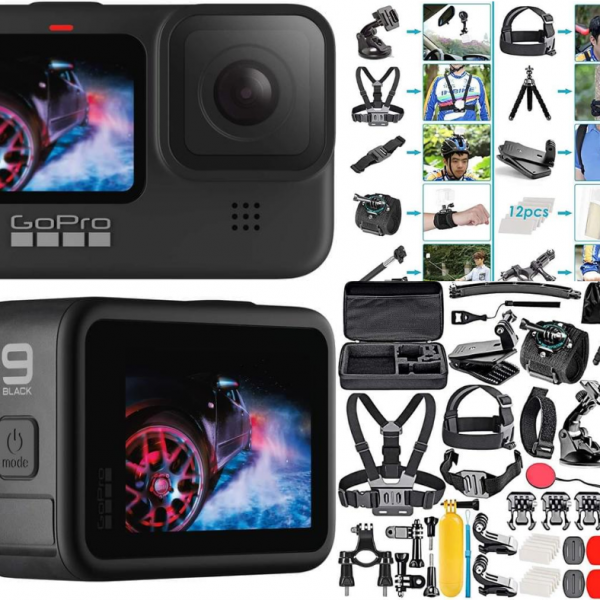 GoPro HERO 9 Black - Waterproof - Action Camera with 5K Ultra HD Video - 1080p + Accessory pack (DRAWN 18.03.22)
