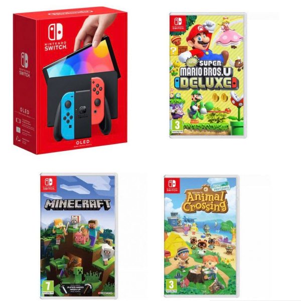 Nintendo Switch OLED Model 64GB - Neon Red/Blue and Games bundle (DRAWN 30.03.22)