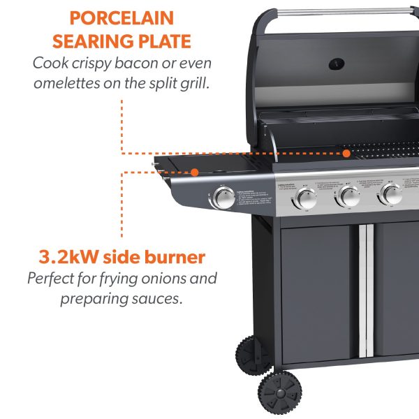 Boss Grill Kentucky Premium - 4 Burner Gas BBQ Grill with Side Burner - Black (DRAWN 01.04.22)