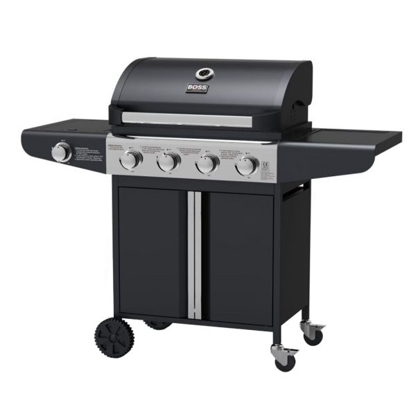 Boss Grill Kentucky Premium - 4 Burner Gas BBQ Grill with Side Burner - Black (DRAWN 01.04.22)