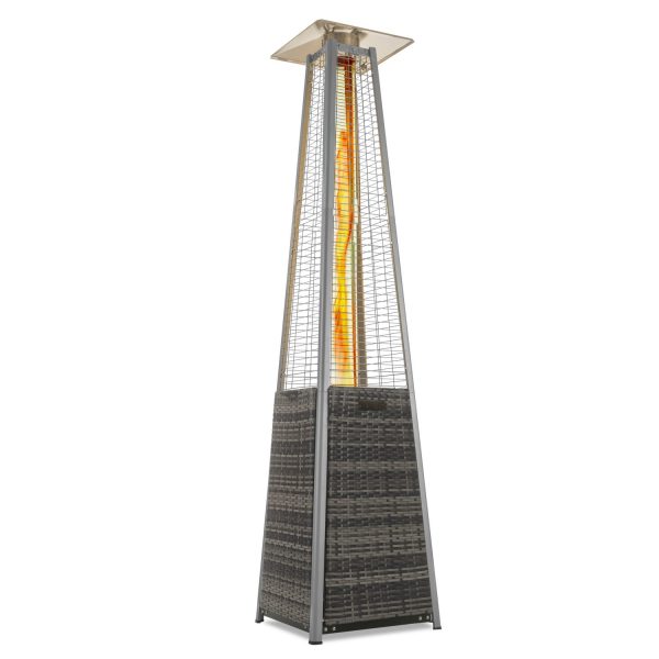 Pyramid Flame Tower Outdoor Gas Patio Heater - Grey Rattan / Wicker with Free Cover (DRAWN 01.04.22)