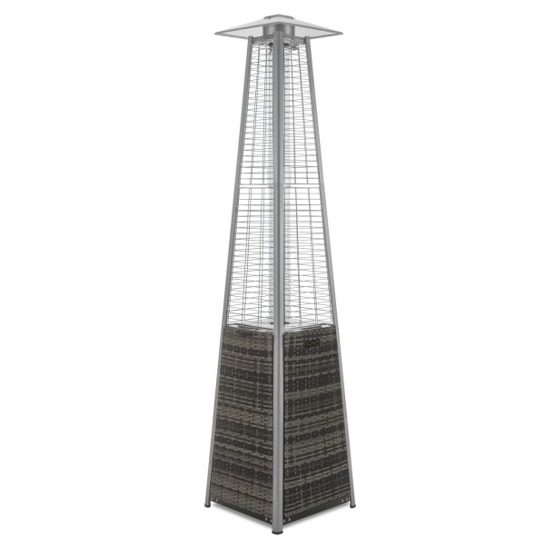 Pyramid Flame Tower Outdoor Gas Patio Heater - Grey Rattan / Wicker with Free Cover (DRAWN 01.04.22)