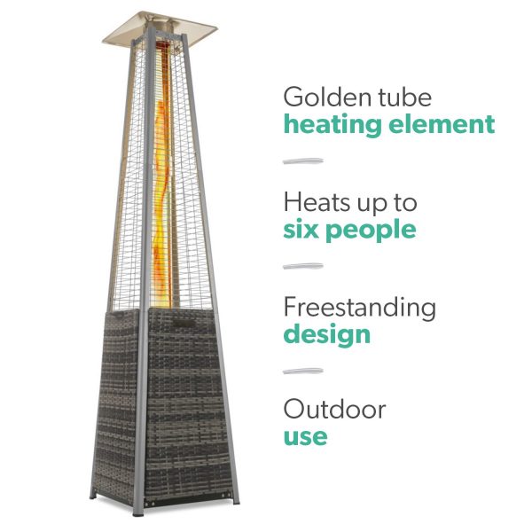 Pyramid Flame Tower Outdoor Gas Patio Heater - Grey Rattan / Wicker with Free Cover (DRAWN 01.04.22)