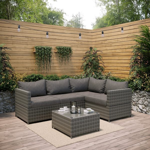Grey Rattan Garden Corner Sofa Set (DRAWN 01.04.22)