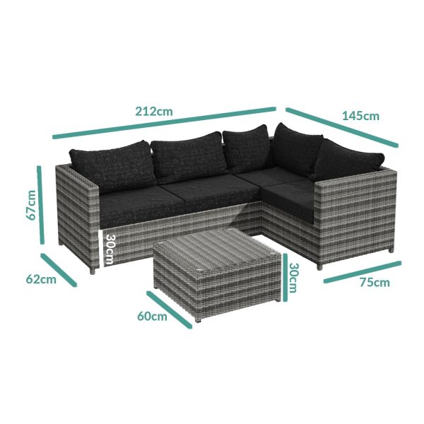Grey Rattan Garden Corner Sofa Set (DRAWN 01.04.22)