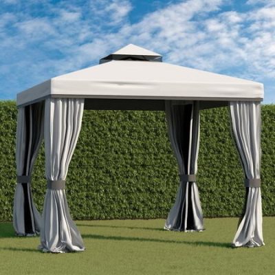 3x3m Grey Gazebo with Curtains and Mosquito Net (DRAWN 18.03.22)