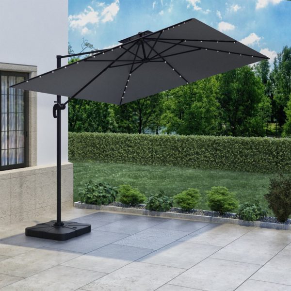 3x3m Square Cantilever Garden Parasol with Solar Lights - Grey (DRAWN 25/03/22)