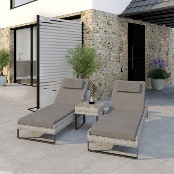 Pair of Grey Rattan Reclining Sun Lounger Set (DRAWN 01.04.22)