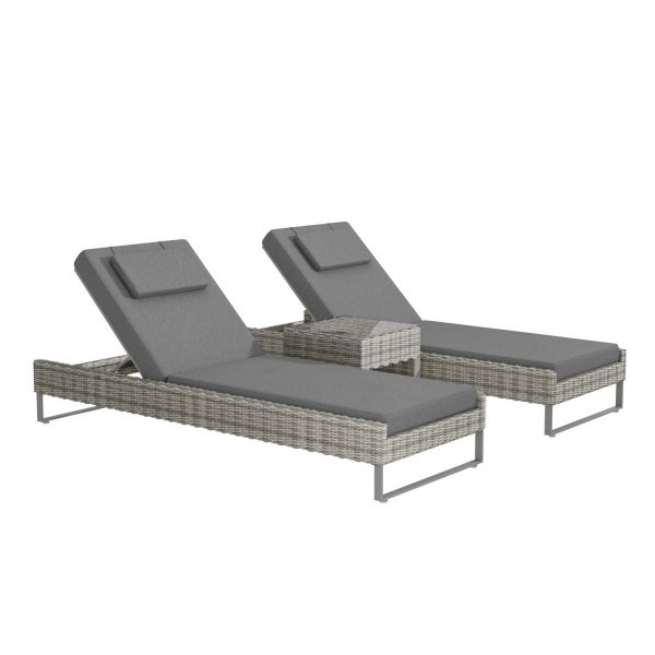 Pair of Grey Rattan Reclining Sun Lounger Set (DRAWN 01.04.22)