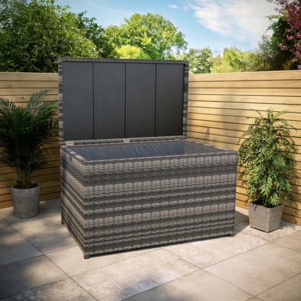 Grey Rattan Outdoor Gas Lift Storage Box - 150cm x 90cm (DRAWN 29.03.22)