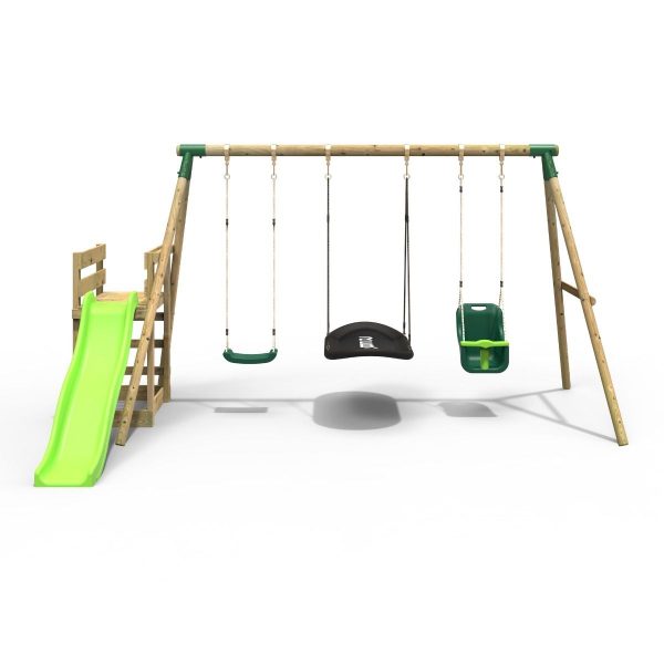 Rebo Wooden Swing Set plus Deck & Slide - Halley Green (DRAWN 18.03.22)