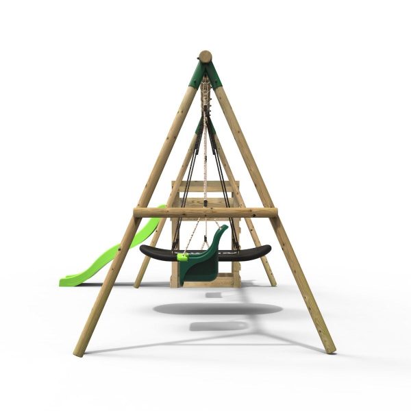 Rebo Wooden Swing Set plus Deck & Slide - Halley Green (DRAWN 18.03.22)