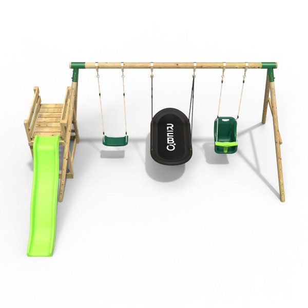 Rebo Wooden Swing Set plus Deck & Slide - Halley Green (DRAWN 18.03.22)