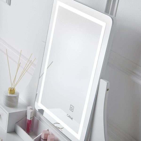 White Dressing Table with Touch Mirror LED Light and Stool (DRAWN 29.08.22)