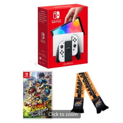 NINTENDO SWITCH (OLED MODEL) WHITE + MARIO STRIKERS (DRAWN 22.08.22)
