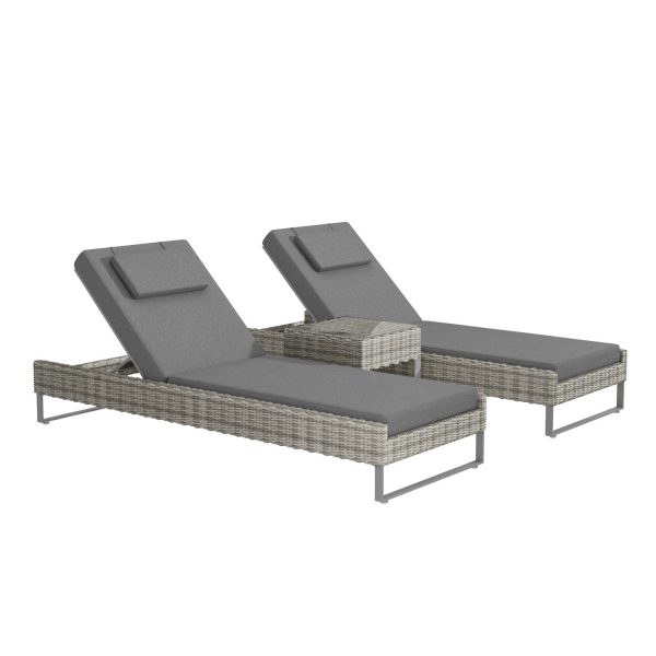Pair of Grey Rattan Reclining Garden Sun Lounger Set - Como (DRAWN 17.08.22)