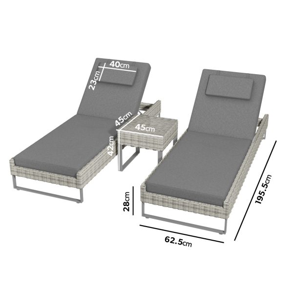 Pair of Grey Rattan Reclining Garden Sun Lounger Set - Como (DRAWN 17.08.22)