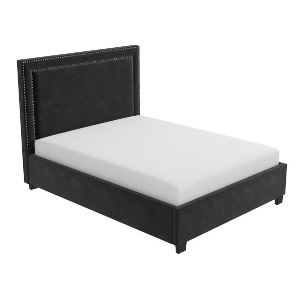 Dark Grey Velvet King Size Ottoman Studded Headboard Bed and Mattress (DRAWN 07.09.22)
