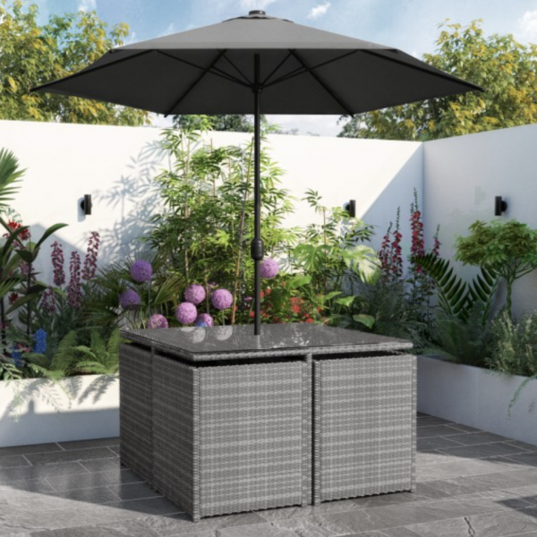 8 Seater Dark Grey Rattan Cube Garden Dining Set - Parasol Included (DRAWN 08.08.22)