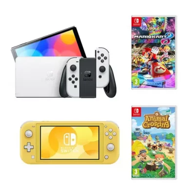 NINTENDO Switch OLED white & Switch Lite yellow, Animal Crossing & Mario Kart 8 Deluxe Bundle #2 (DRAWN 12.10.22)
