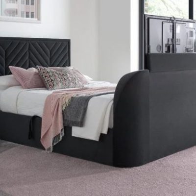 Sherlock Grey Velvet Ottoman Electric TV Bed Frame With Mattress (Double or King) (DRAWN 20.09.22)