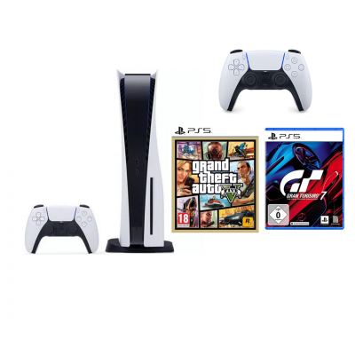 PlayStation 5 825GB with Gran Turismo 7 & GTA 5 plus extra DualSense controller Bundle - White (DRAWN 07.10.22)