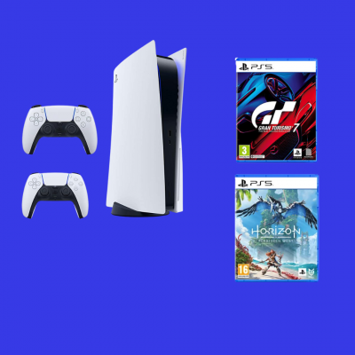 PLAYSTATION 5 + GRAN TURISMO 7 + HORIZON FORBIDDEN WEST + WHITE DUALSENSE CONTROLLER (DRAWN 21.09.22)