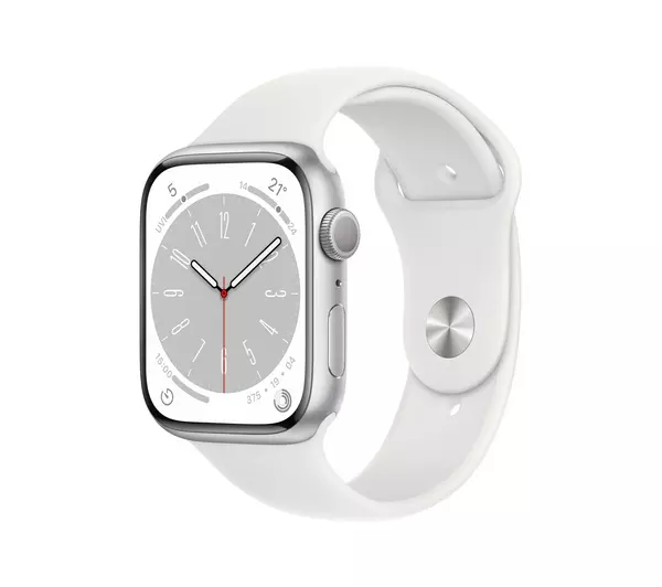 The all-new APPLE Watch Series 8 - Silver with White Sports Band, 45 mm (DRAWN 10.10.22)