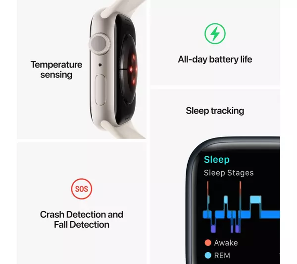 The all-new APPLE Watch Series 8 - Silver with White Sports Band, 45 mm (DRAWN 10.10.22)