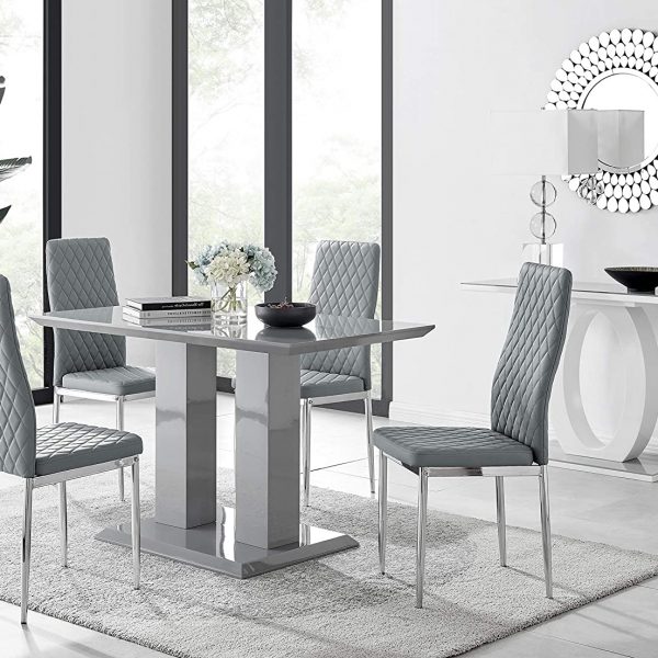Gloss Dining Table and 4 Grey Milan Chairs (DRAWN 17.10.22)