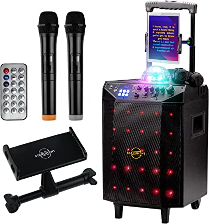 Karaoke System on Wheels 2 Bluetooth Microphones Disco Ball