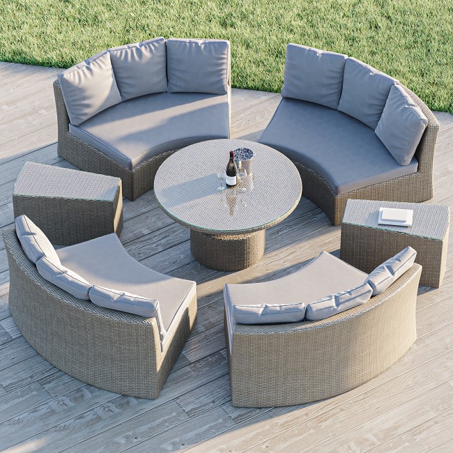 8 Seater Rattan Modular Circular Dining Sofa Set with Height Adjustable ...