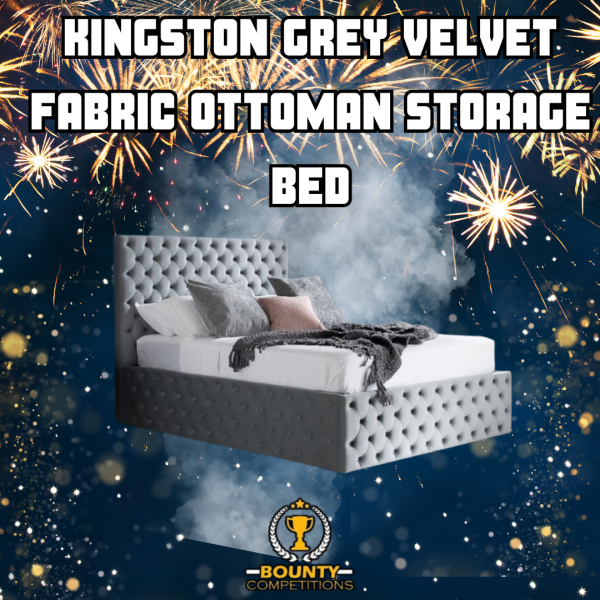 Won 🛏️Kingston King Size Grey Velvet Fabric Ottoman Storage Bed🛏️