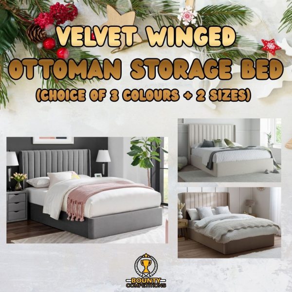 Won 😴 Velvet Winged Ottoman Storage Bed + Mattress (Choice of 3 colours and 2 sizes) 😴